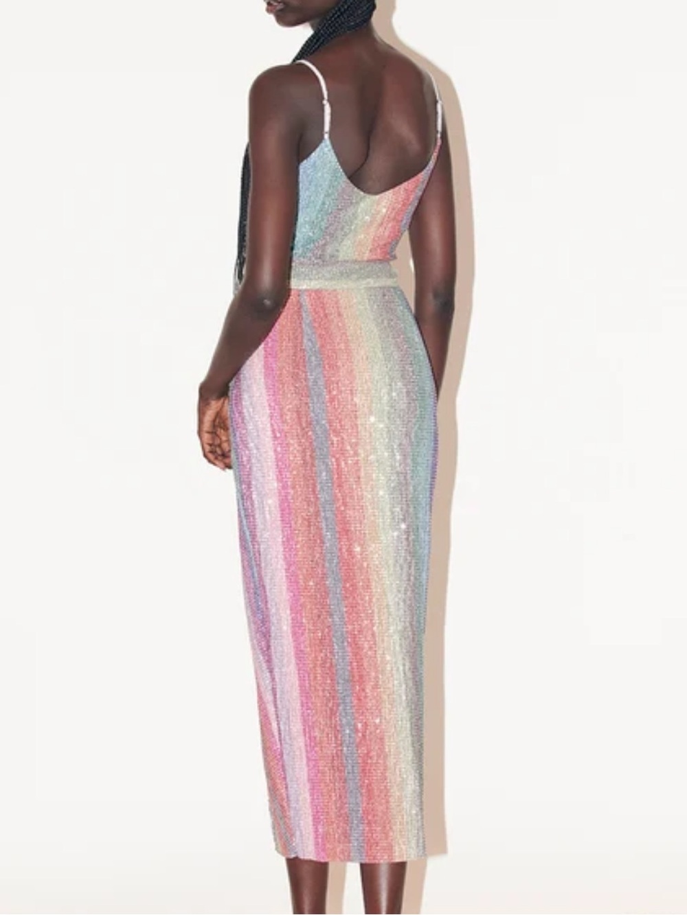 SAYLOR Glittered Pastel Rainbow Midi Dress - Pink, Blue, Purple, Green